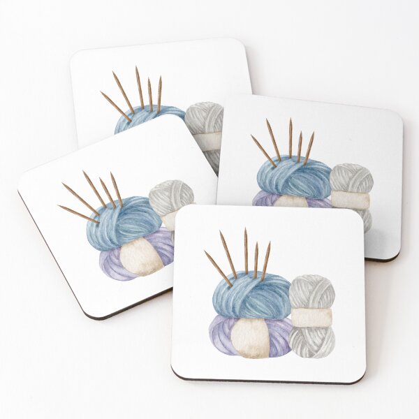 Item preview, knitting yarn and knitting needles, blue, purple, beige, hand draw, watercolor illustration designed and sold by TanyaKremen.