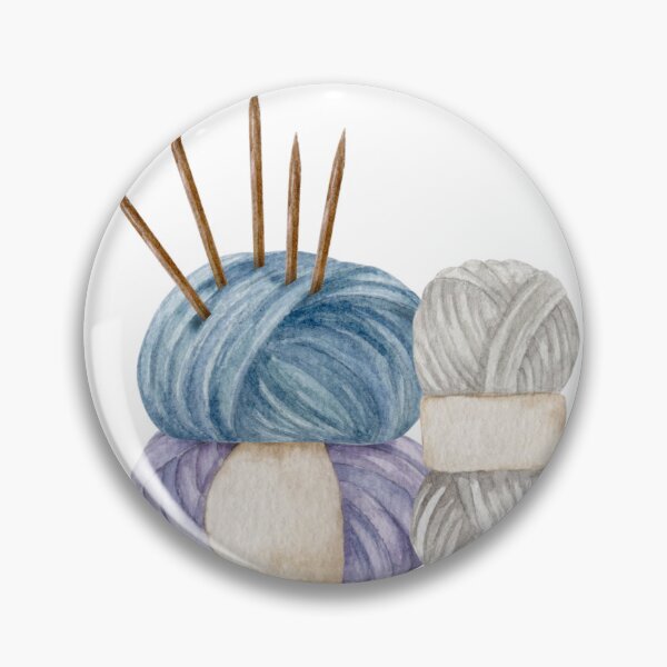 Item preview, knitting yarn and knitting needles, blue, purple, beige, hand draw, watercolor illustration designed and sold by TanyaKremen.