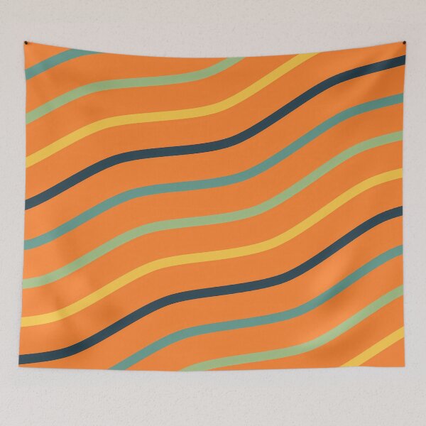 Item preview, Indigo, Blue, Teal And Yellow Waves On Orange Pattern designed and sold by PatternsPalette.
