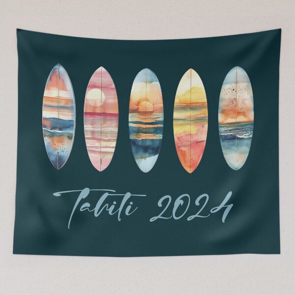 Item preview, Surf Tahiti 2024 Watercolor Surfboards at Sunset designed and sold by darkskydelights.