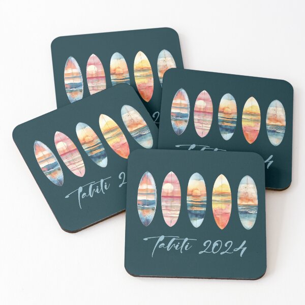 Item preview, Surf Tahiti 2024 Watercolor Surfboards at Sunset designed and sold by darkskydelights.