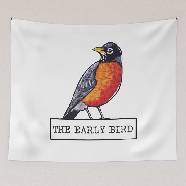 Item preview, The Early Bird Hand painted Robin Bird With Typewriter Font designed and sold by TheRainFamily.