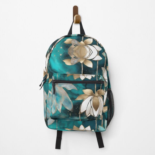 Item preview, Gold and Silver Lotus Flowers on Teal Marble designed and sold by Artsy-Appeal.