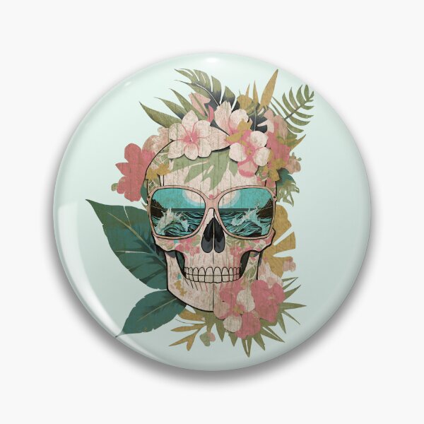 Item preview, Tropical Skull Oasis: Beach Visions Amidst Floral Eternity, cool beach, leaves and flowers T-Shirt designed and sold by Collagedream.