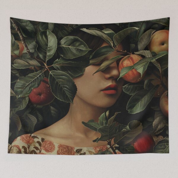 Item preview, The Bite - Portrait of a Young Woman in an Apple Orchard designed and sold by HighlyDeep.
