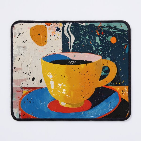 Item preview, Chromatic Brew- Vibrant Yellow Coffee Cup on Circular Blue Saucer and a Symphony of Color and Aroma designed and sold by OlfactoART Studio.