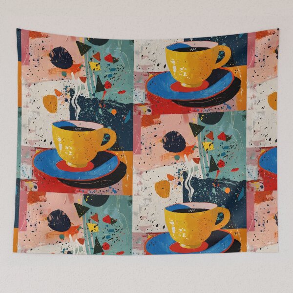 Item preview, Chromatic Brew- Vibrant Yellow Coffee Cup on Circular Blue Saucer and a Symphony of Color and Aroma designed and sold by OlfactoART Studio.