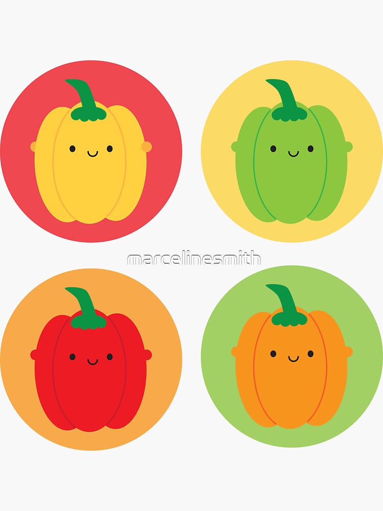 Thumbnail 3 of 3, Sticker, Kawaii Bell Peppers designed and sold by marcelinesmith.