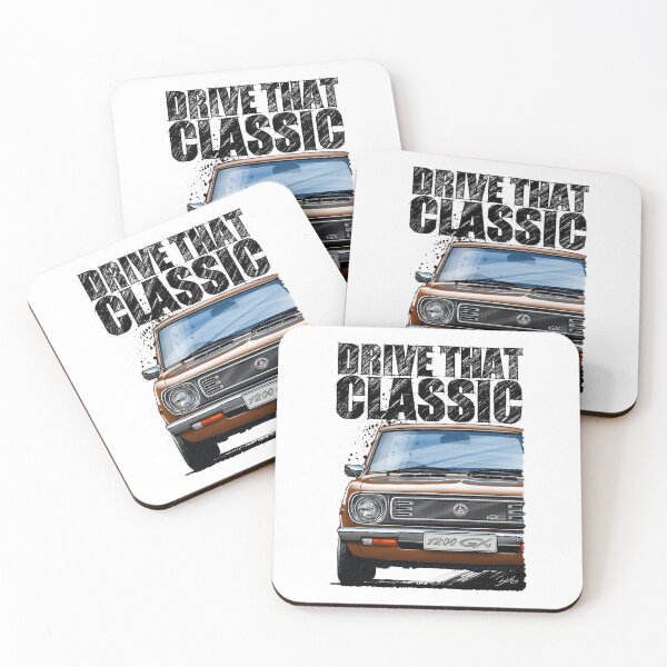 Item preview, Drive That Classic featuring the Iconic Datsun 1200 GX in brown. (light coloured background) designed and sold by Petrolhead T-Shirts and Art.