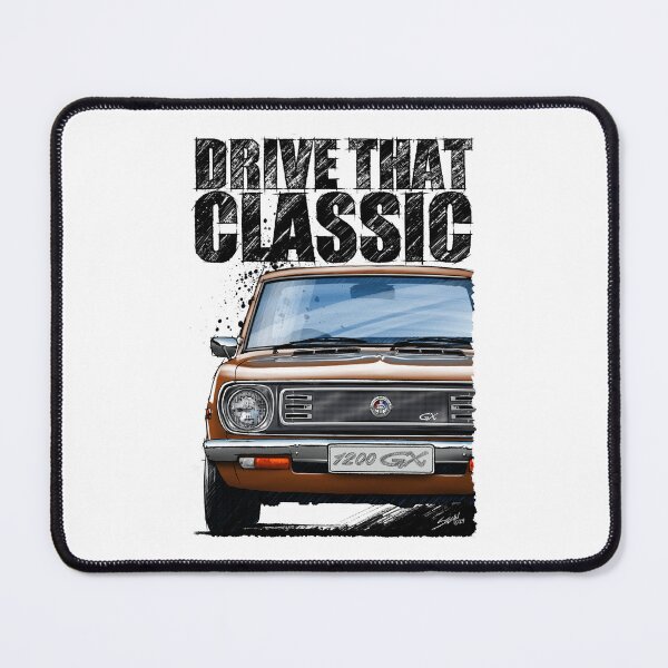 Item preview, Drive That Classic featuring the Iconic Datsun 1200 GX in brown. (light coloured background) designed and sold by Petrolhead T-Shirts and Art.