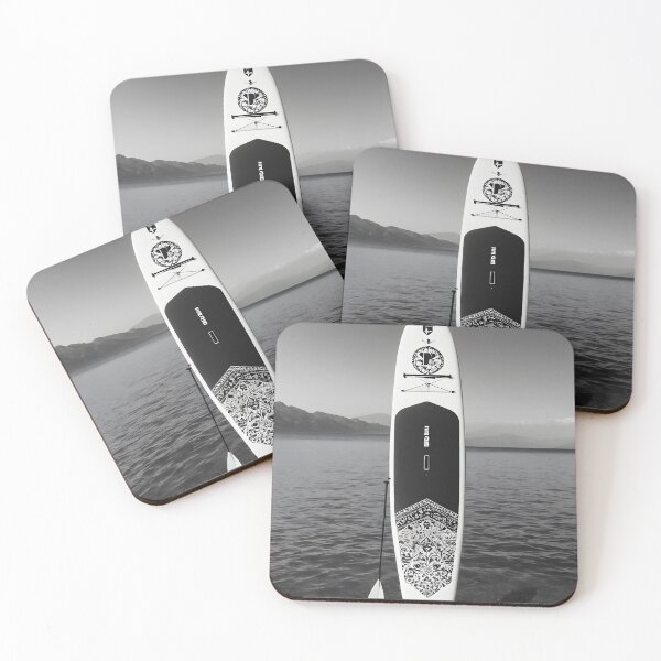 Item preview, Black and white paddle SUP boards on minimalist monochrome flat lay designed and sold by icemanphotos.