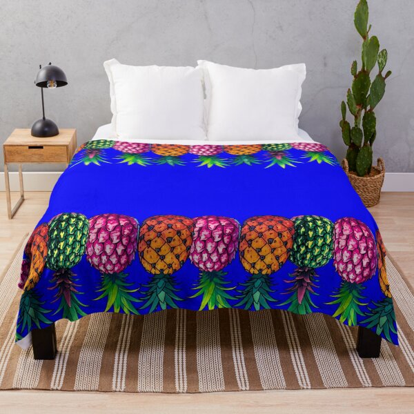 Item preview, Vibrant Upside Down Pineapples | Border | Electric Blue designed and sold by JLEmporium.