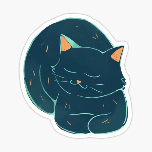 Item preview, Loafing Cat Cartoon Illustration Design (Teal) designed and sold by sunfleurart.