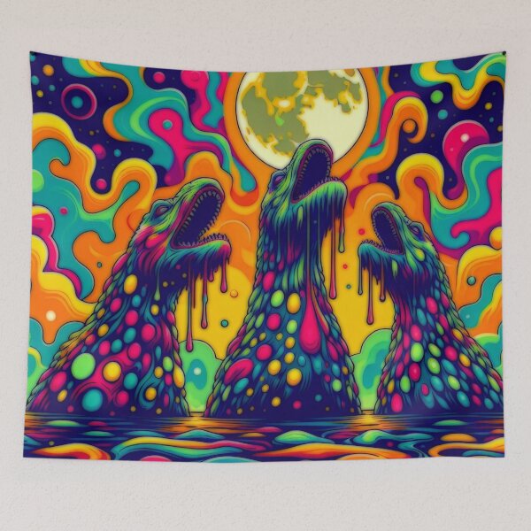 Item preview, Three Loch Ness Monsters Howling At The Moon Psychedelic designed and sold by BassHeadMomma.