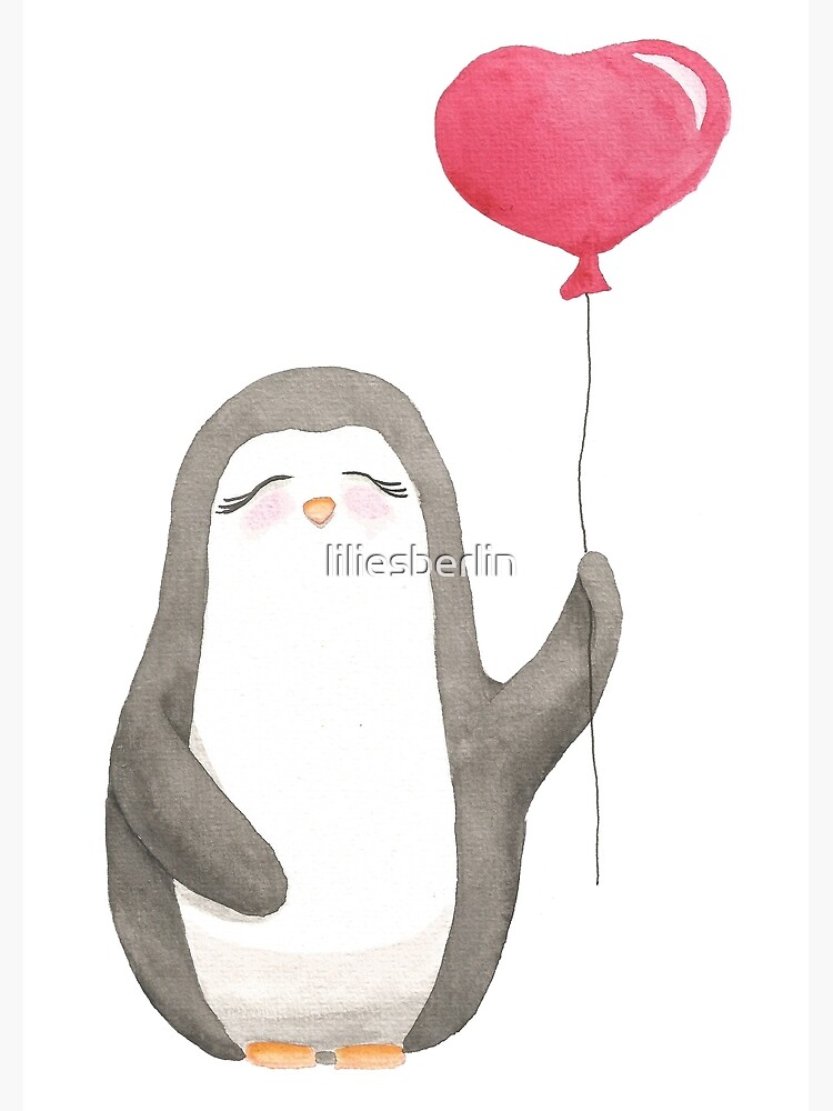 Grußkarte mit Pinguin Meg Luftballon Liebe von liliesberlin