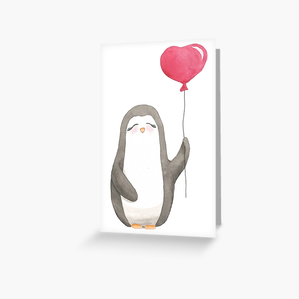Pinguin Meg Luftballon Liebe Grußkarte