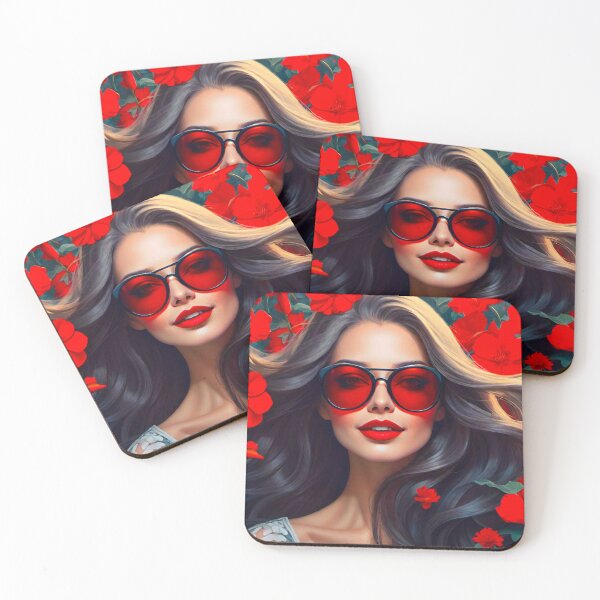 Item preview, Glamorous Brunette with Red Lipstick and Tinted Glasses designed and sold by GrizzlyCollective.