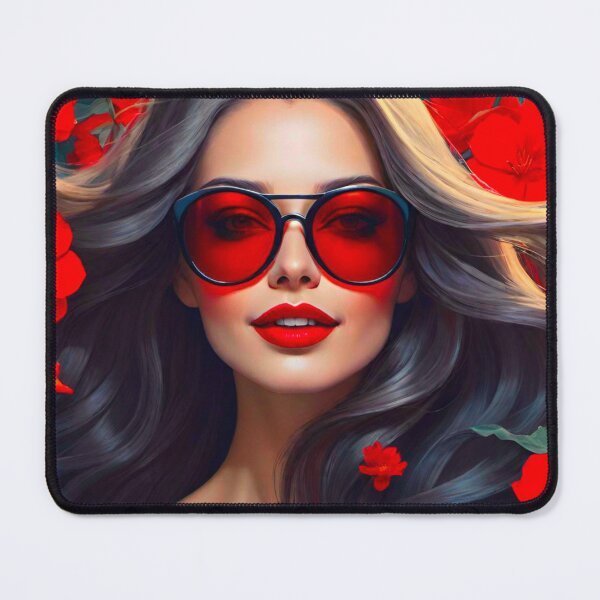 Item preview, Glamorous Brunette with Red Lipstick and Tinted Glasses designed and sold by GrizzlyCollective.