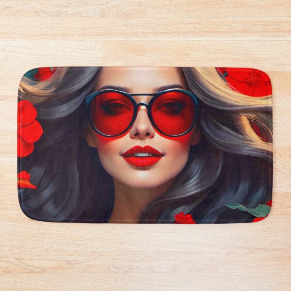 Item preview, Glamorous Brunette with Red Lipstick and Tinted Glasses designed and sold by GrizzlyCollective.
