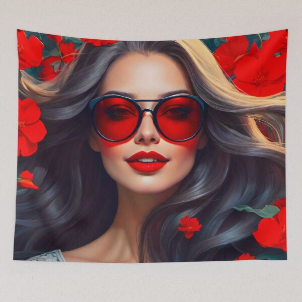 Item preview, Glamorous Brunette with Red Lipstick and Tinted Glasses designed and sold by GrizzlyCollective.
