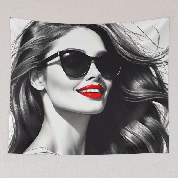 Item preview, Timeless Elegance: Black and White Beauty with Red Lipstick designed and sold by GrizzlyCollective.