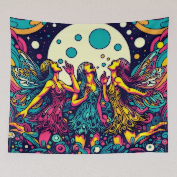 Item preview, Three Fairies Howling At The Moon Psychedelic designed and sold by BassHeadMomma.