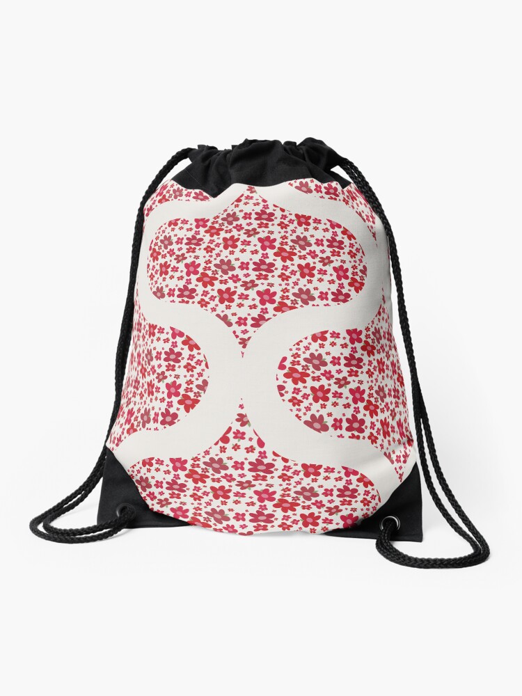 Drawstring Bag, Red Berries Retro Florals Ogee designed and sold by Triplicate Limited