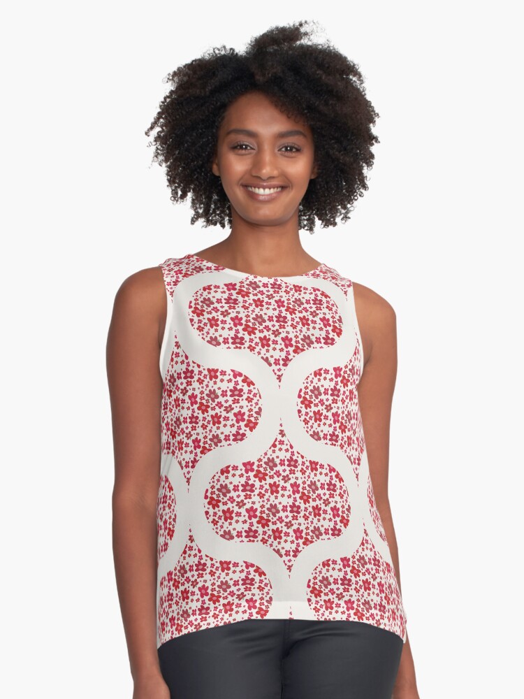 Sleeveless Top, Red Berries Retro Florals Ogee designed and sold by Triplicate Limited