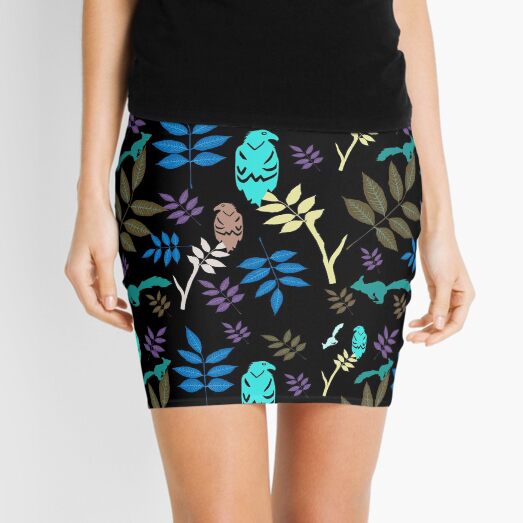 Folk Art on black Mini Skirt
