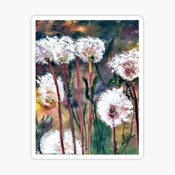 Dandelion Puffballs oil painted onto canvas Sticker