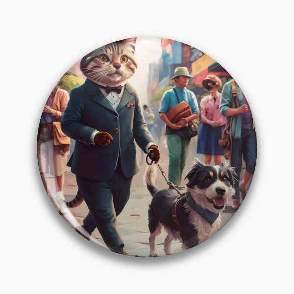 Item preview, Cat and dog on a walk. designed and sold by MyHappyArtShop.