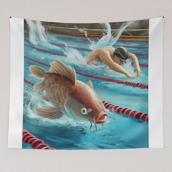 Item preview, Man versus carp. Race in the water. designed and sold by MyHappyArtShop.