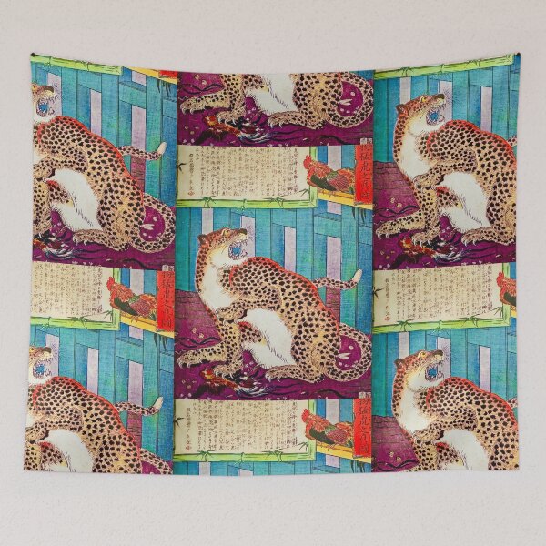 Item preview, Leopard Hunting Roosters Ukiyo designed and sold by Daruma786.
