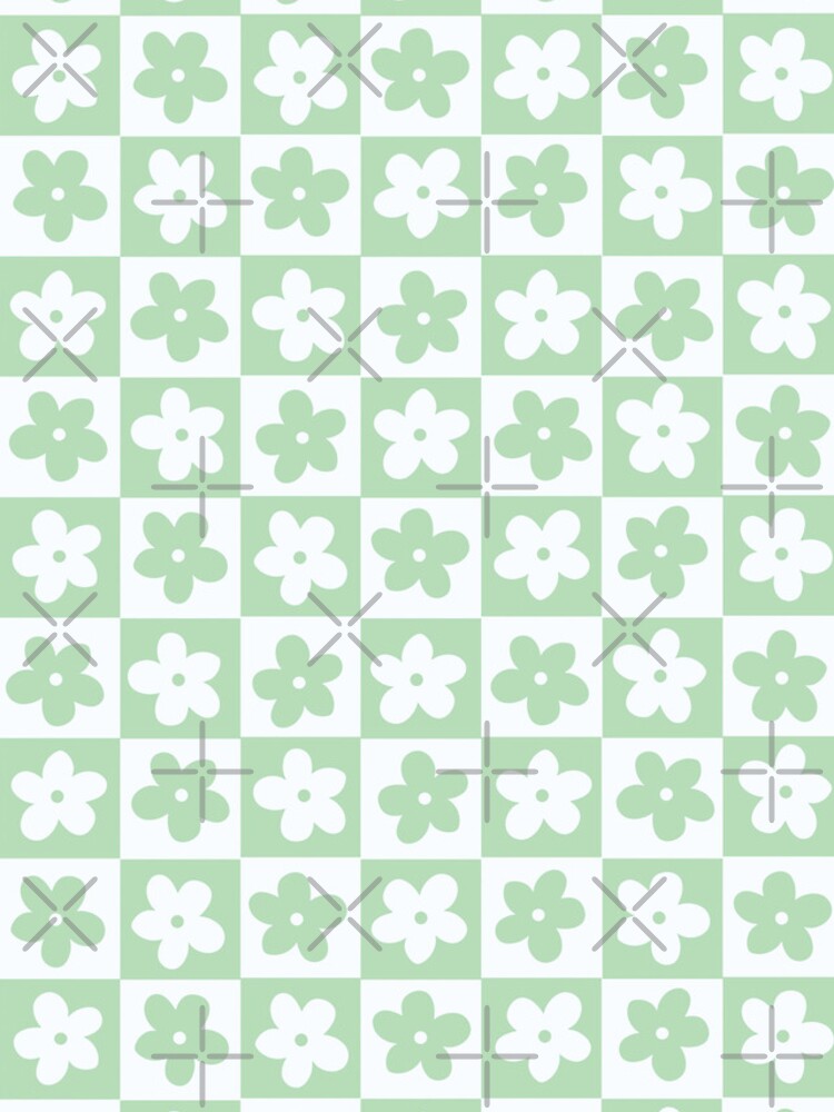 Imagen 4 de 4, Funda de iPhone con la obra Cuadrados a cuadros blancos y verdes pastel claro con flores, diseñada y vendida por xxroseate.