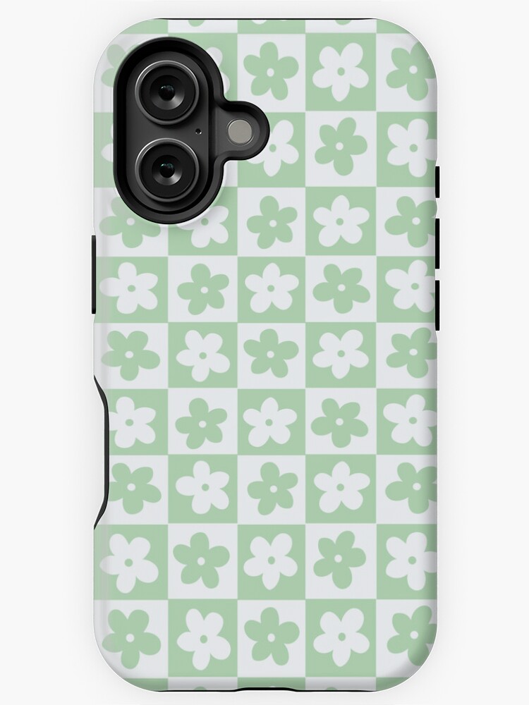 Imagen 1 de 4, Funda de iPhone con la obra Cuadrados a cuadros blancos y verdes pastel claro con flores, diseñada y vendida por xxroseate.