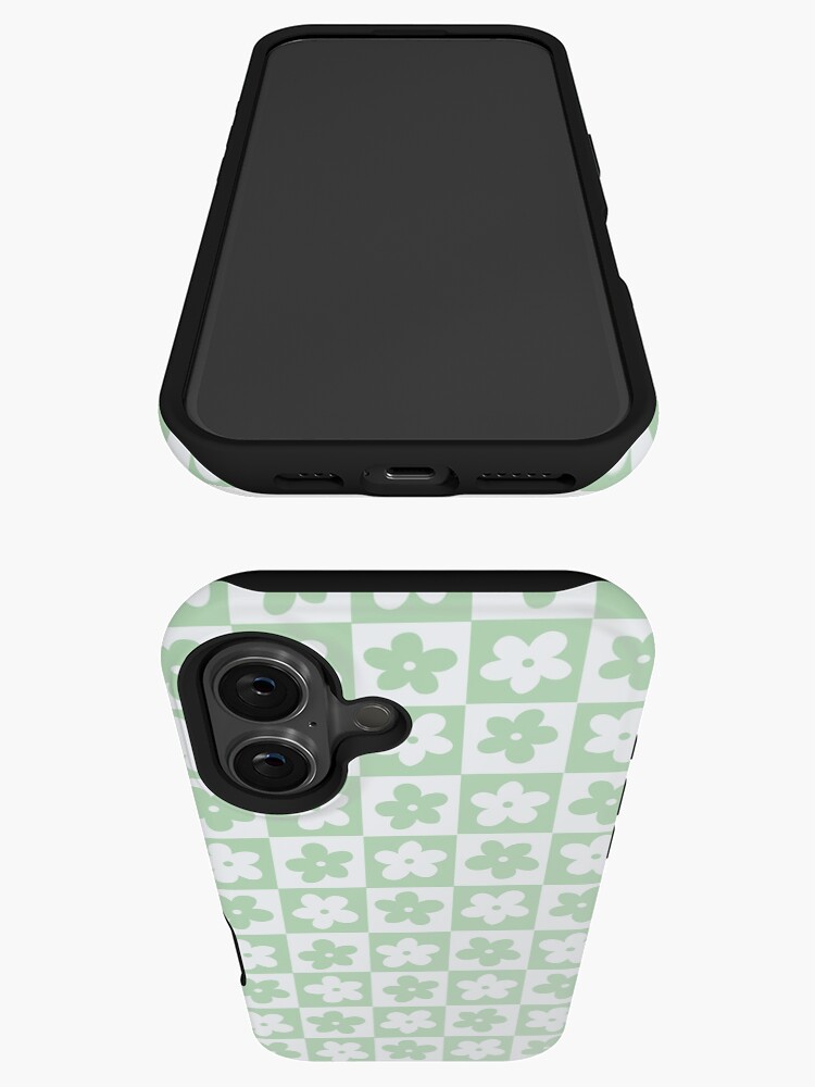 Imagen 3 de 4, Funda de iPhone con la obra Cuadrados a cuadros blancos y verdes pastel claro con flores, diseñada y vendida por xxroseate.