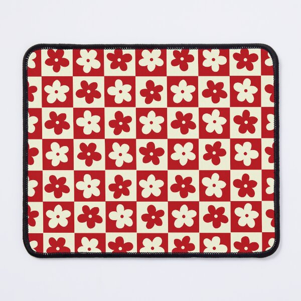 Item preview, Dark Red and Cream Checkered Squares with Flowers designed and sold by xxroseate.