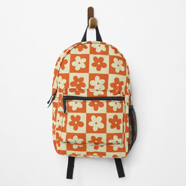 Vista previa del artículo con la obra «Cuadrados de cuadros naranja y crema con flores», diseñado y vendido por xxroseate.