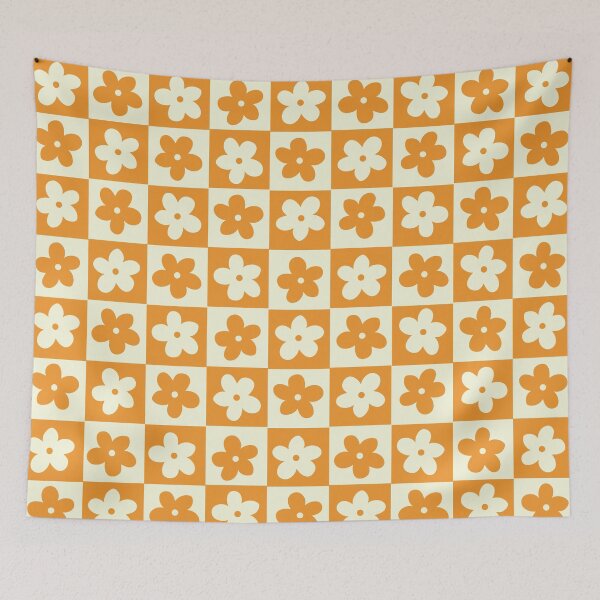 Item preview, Light Orange and Cream Checkered Squares with Flowers designed and sold by xxroseate.