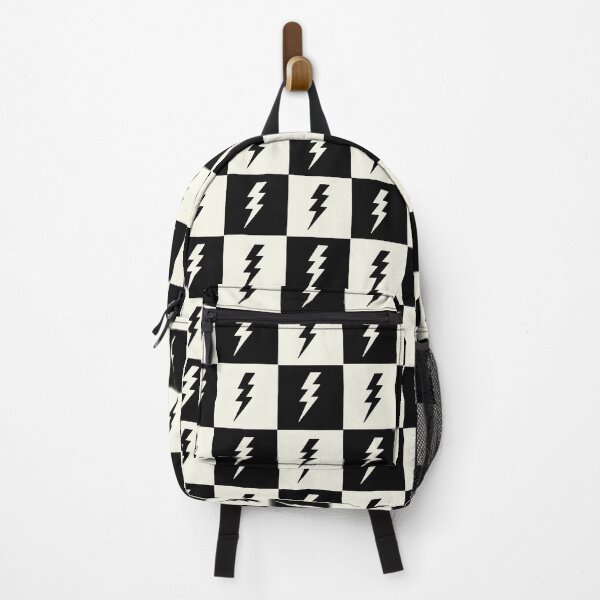 Black and Off White Checkered Squares with Lightning Bolts Backpack