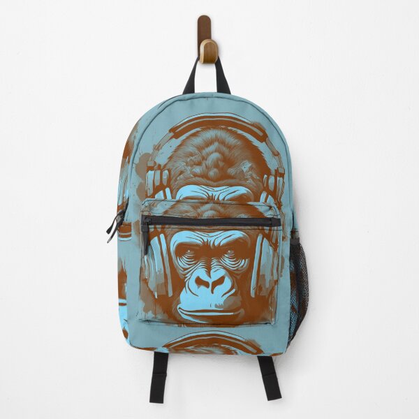 Item preview, Bronze coloured tattoo steam punked Gorilla design - 6 on Blue background designed and sold by Elizabeth-Banks.