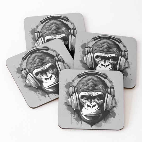 Item preview, B&W coloured tattoo steam punked Gorilla design - 6 on Grey background designed and sold by Elizabeth-Banks.