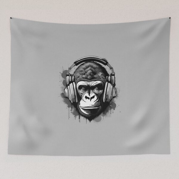 Item preview, B&W coloured tattoo steam punked Gorilla design - 6 on Grey background designed and sold by Elizabeth-Banks.