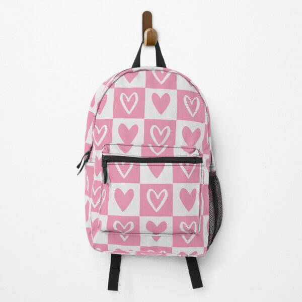 Vista previa del artículo con la obra «Cuadrados de cuadros rosa claro y blanco roto con corazones», diseñado y vendido por xxroseate.