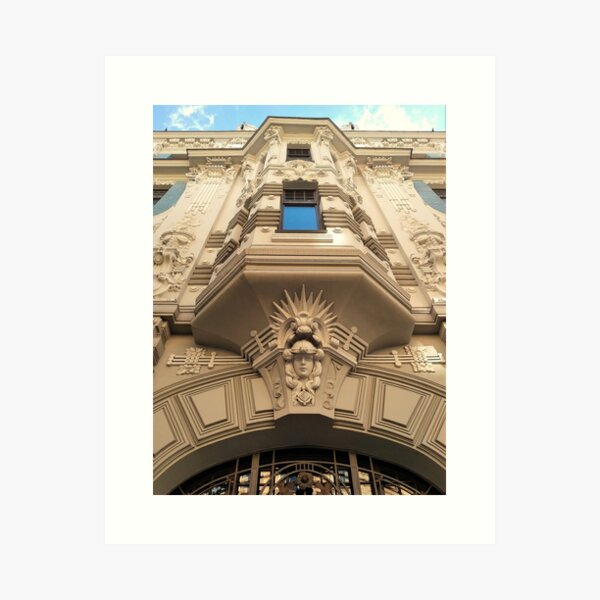 Looking up at stunning Art Nouveau architecture in Riga Art Print