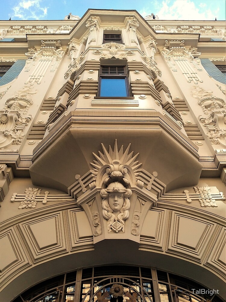 Thumbnail 3 of 3, Canvas Print, Looking up at stunning Art Nouveau architecture in Riga designed and sold by TalBright.