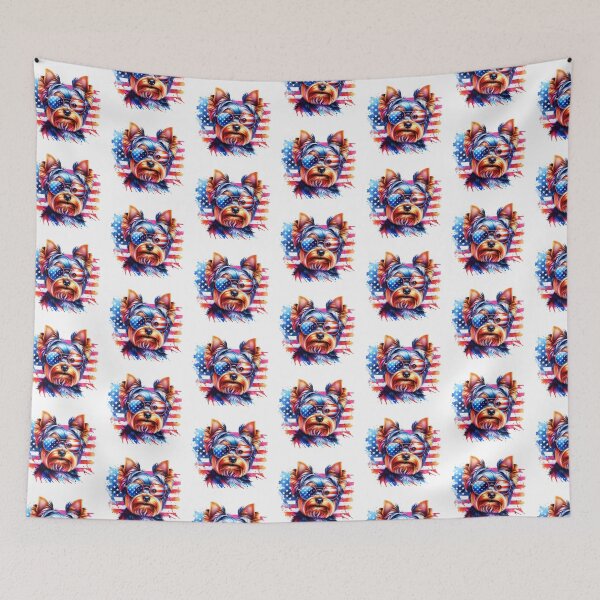 Item preview, Watercolor American Flag Yorkie designed and sold by TheAnimalZ00.