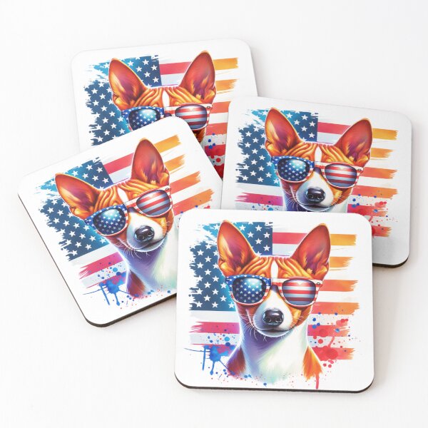 Item preview, Watercolor American Flag Basenji designed and sold by TheAnimalZ00.