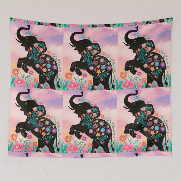 Item preview, Elephant Silhouette. Floral elephant, Fantasy Elephant, colorful elephant designed and sold by ElephantVibes.