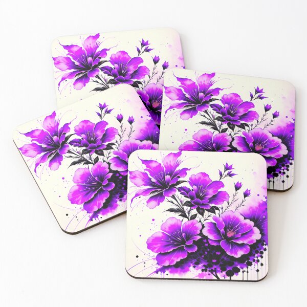 Item preview, Abstract Purple Flowers with Ink Blots designed and sold by rowanlafolle.